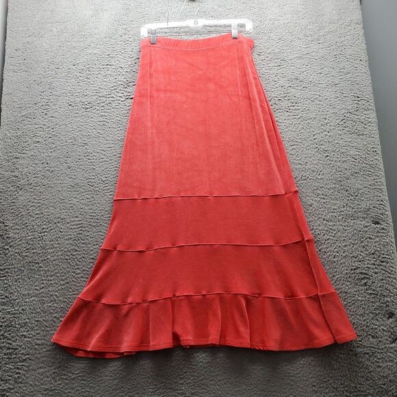 Jacobi‎ Long Maxi Skirt Womens XL Pink Acetate Layered Hem Elastic Waist Pull On - Picture 2 of 6